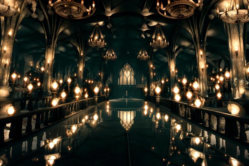 00543-3775693610-Concept art, eerie horror scenes, western magic style, scenery, stairs, indoors, no humans, arch, fantasy, chandelier, candle, b.png